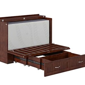 AFI Southampton Full Murphy Bed Chest with Mattress, Storage, and Built-in Charger in Walnut