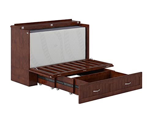 AFI Southampton Full Murphy Bed Chest with Mattress, Storage, and Built-in Charger in Walnut