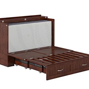 AFI Southampton Full Murphy Bed Chest with Mattress, Storage, and Built-in Charger in Walnut