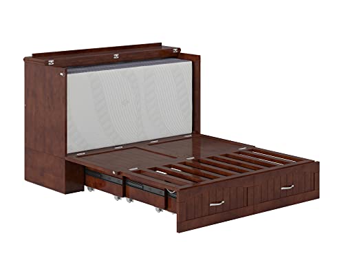 AFI Southampton Full Murphy Bed Chest with Mattress, Storage, and Built-in Charger in Walnut