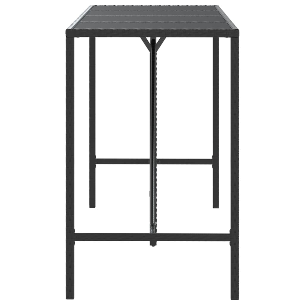 vidaXL Modern Bar Table with Black Glass Top, PE (Poly Rattan) Material, Weather-Resistant, Outdoor Garden Patio Furniture with Sturdy Steel Frame, Dimensions: 70.9"x27.6"x43.3"