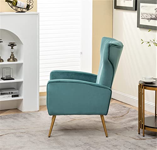 US Pride Furniture Modern Velvet Accent Chair for Living Room, Bedroom or Office with Stylish Metal Legs, Plush Upholstery and Wood Frame, Small-Medium, Teal