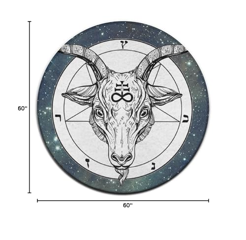 Galaxy Baphomet Satanic Goat Head Art Round Area Rug for Bedroom, Living Room, Home, Kitchen, Memory Foam Ultra Soft Spa Floor Mats Entrance Rug, Fast Dry Shaggy Carpet (60" Diameter)