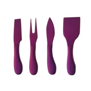 cheese knives set,purple stainless steel cheese knife set for cheese slicer and butter cutter，4 piece -1cheese spade knife, 1 narrow plane knives, 1 cheese fork and 1 cheese spreader knife