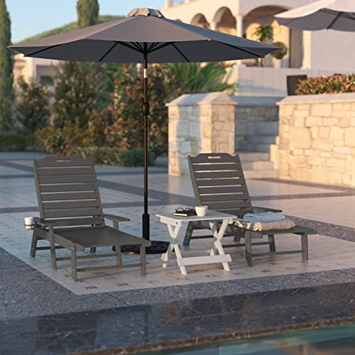 Flash Furniture Monterey Adjustable Adirondack Lounger with Cup Holder- All-Weather Indoor/Outdoor HDPE Lounge Chair, Gray