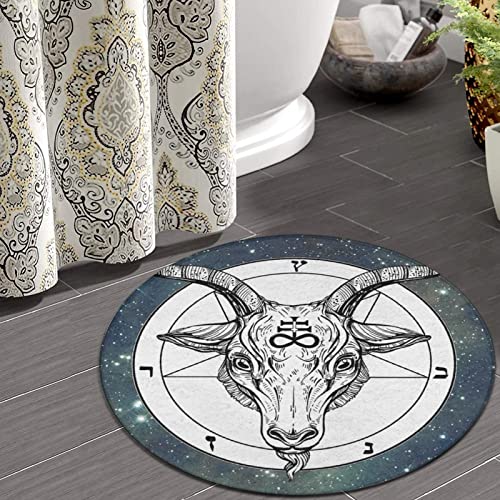 Galaxy Baphomet Satanic Goat Head Art Round Area Rug for Bedroom, Living Room, Home, Kitchen, Memory Foam Ultra Soft Spa Floor Mats Entrance Rug, Fast Dry Shaggy Carpet (60" Diameter)