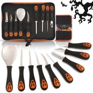 halloween pumpkin carving kit tools - 9 pcs premium stainless steel pumpkin knives set heavy duty carving tools for halloween decorations, tavolozza