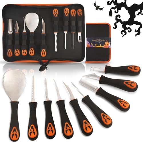 Halloween Pumpkin Carving Kit Tools - 9 PCS Premium Stainless Steel Pumpkin Knives Set Heavy Duty Carving Tools for Halloween Decorations, TAVOLOZZA