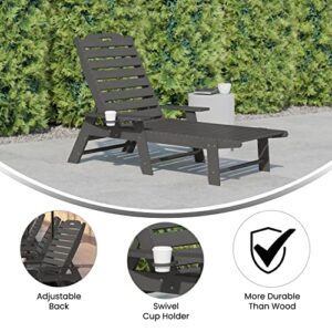 Flash Furniture Monterey Adjustable Adirondack Lounger with Cup Holder- All-Weather Indoor/Outdoor HDPE Lounge Chair, Gray