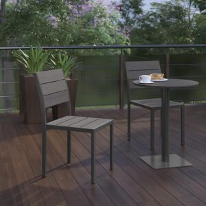 Flash Furniture Finch Commercial Grade Armless Patio Chair, Stackable Side Chair with Faux Teak Poly Slats and Metal Frame, Gray/Gray