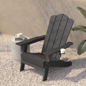 Flash Furniture Newport Adirondack Chair with Cup Holder, Weather Resistant Poly Resin Adirondack Chair, Gray