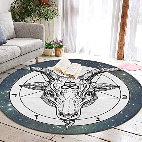 Galaxy Baphomet Satanic Goat Head Art Round Area Rug for Bedroom, Living Room, Home, Kitchen, Memory Foam Ultra Soft Spa Floor Mats Entrance Rug, Fast Dry Shaggy Carpet (60" Diameter)