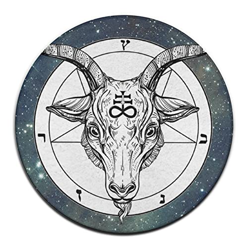 Galaxy Baphomet Satanic Goat Head Art Round Area Rug for Bedroom, Living Room, Home, Kitchen, Memory Foam Ultra Soft Spa Floor Mats Entrance Rug, Fast Dry Shaggy Carpet (60" Diameter)