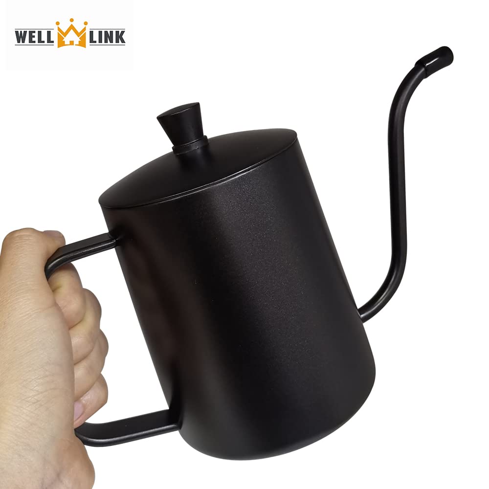 WELLLINK Gooseneck Coffee Kettle,Narrow Long Spout,20oz/600ML Stainless Steel Hand Drip Coffee Pot with Long Narrow Spout,Pour Over Coffee/Tea Dripper,Travel Coffee Maker,Easy To Clean