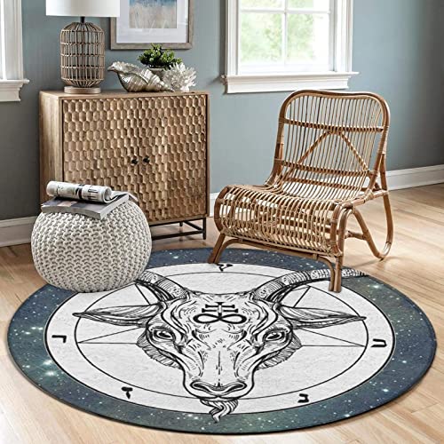 Galaxy Baphomet Satanic Goat Head Art Round Area Rug for Bedroom, Living Room, Home, Kitchen, Memory Foam Ultra Soft Spa Floor Mats Entrance Rug, Fast Dry Shaggy Carpet (60" Diameter)