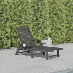 Flash Furniture Monterey Adjustable Adirondack Lounger with Cup Holder- All-Weather Indoor/Outdoor HDPE Lounge Chair, Gray