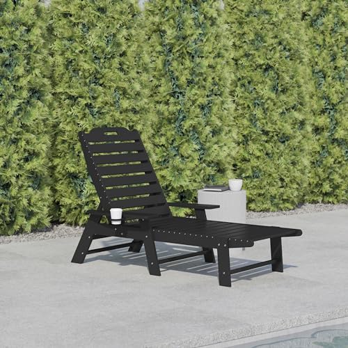 Flash Furniture Monterey Adjustable Adirondack Lounger with Cup Holder- All-Weather Indoor/Outdoor HDPE Lounge Chair, Black