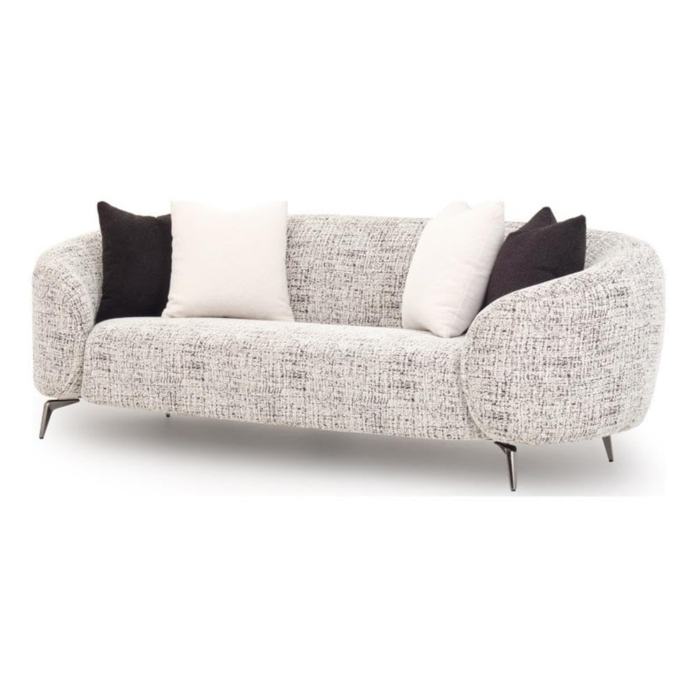 Michael Amini Noir Boucle 94" W Fabric Sofa in Ivory/Black Finish