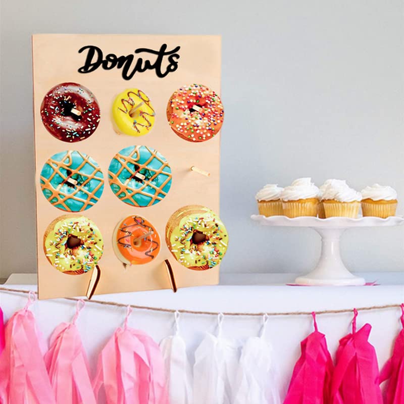 DODXIAOBEUL 2 Pcs Wood Donut Wall Display Stand Reusable Rustic Doughnut Board Holder Donut Party Supplies for Wedding Birthday Family Party festival Table Decor