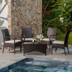 idzo lithe upgraded wicker outdoor dining chairs set of 4, 400 lbs capacity, 2000 hours uv protection, powder-coated steel frame, removable seat cushions, weather-resistant patio furniture set