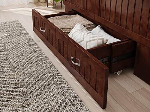 AFI Southampton Full Murphy Bed Chest with Mattress, Storage, and Built-in Charger in Walnut