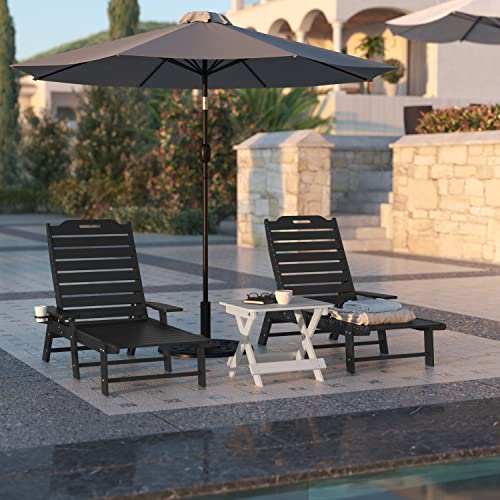 Flash Furniture Monterey Adjustable Adirondack Lounger with Cup Holder- All-Weather Indoor/Outdoor HDPE Lounge Chair, Black