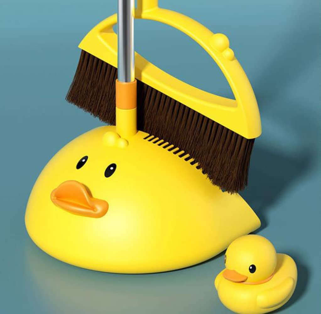 Cute Duck Cleaning Broom and Dustpan Set with Long Handle Stand Up Broom and Dustpan for Home Kitchen Room Office, Outdoor Indoor (Pink)