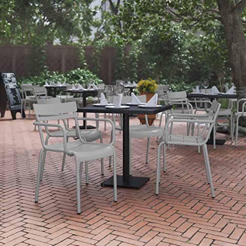 Flash Furniture Nash Commercial Grade Steel Indoor-Outdoor Stackable Chair with 2 Slats and Arms, Set of 4, Silver