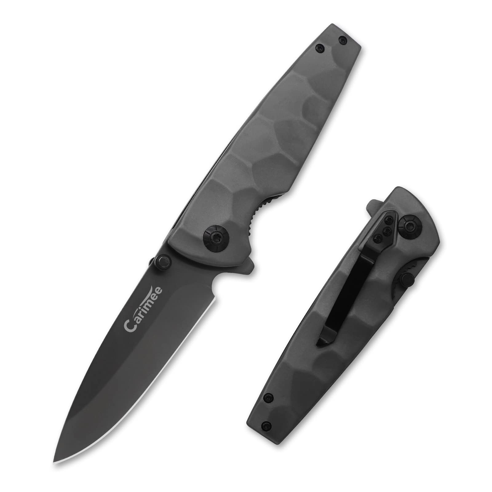 Carimee Pocket Knife 3.3", Solid D2 Steel Blade, Heavy Thick FineCNC machianed Handle, Fully Ti-coated,premium EDC Gifts