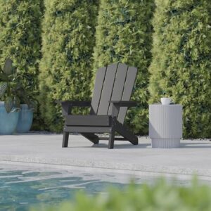 Flash Furniture Newport Adirondack Chair with Cup Holder, Weather Resistant Poly Resin Adirondack Chair, Gray