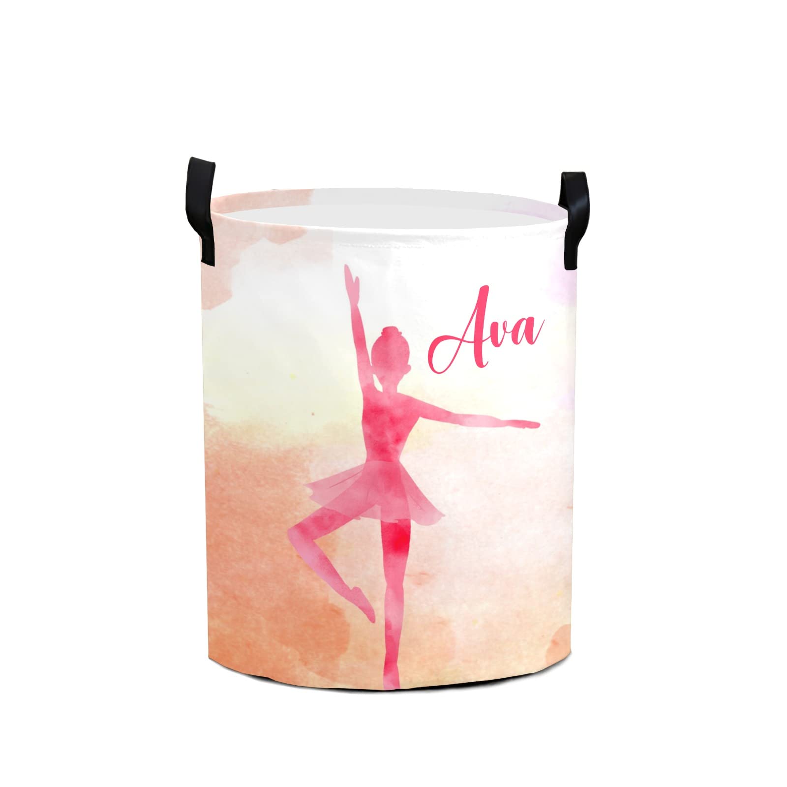 Personalized Laundry Basket Ballet Girl Custom Laundry Hamper Collapsible Clothe Storage Baskets with Knitting Handle