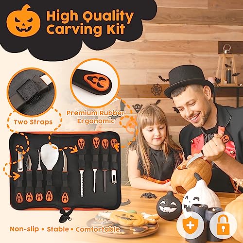 Halloween Pumpkin Carving Kit Tools - 9 PCS Premium Stainless Steel Pumpkin Knives Set Heavy Duty Carving Tools for Halloween Decorations, TAVOLOZZA