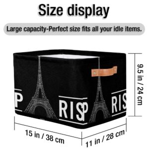 Funky Qiu Eiffel Tower Paris Storage Basket Cube Quote Large Toys Storage Box Bin with Handle Collapsible Closet Shelf Cloth Organizer for Nursery Bedroom,15x11x9.5 in,1 Pack