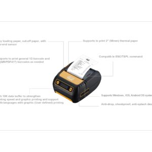 Adesso NuPrint 220B Portable Bluetooth Thermal Printer - 2" (58mm) Width, High-Speed Printing Up to 90mm/s, USB Compatible, Includes Thermal Paper and Power Cable