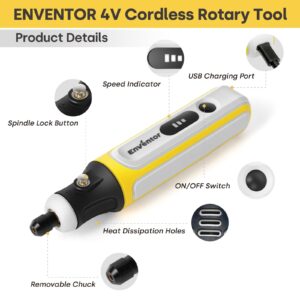 Enventor Mini Cordless Rotary Tool, 4V Power Rotary Tool Kit with 75pcs Accessories, 3-Speed 15000RPM, USB Charging, Multi-Purpose Rotary Tool for Sanding, Polishing, Engraving, Drilling, DIY Crafts