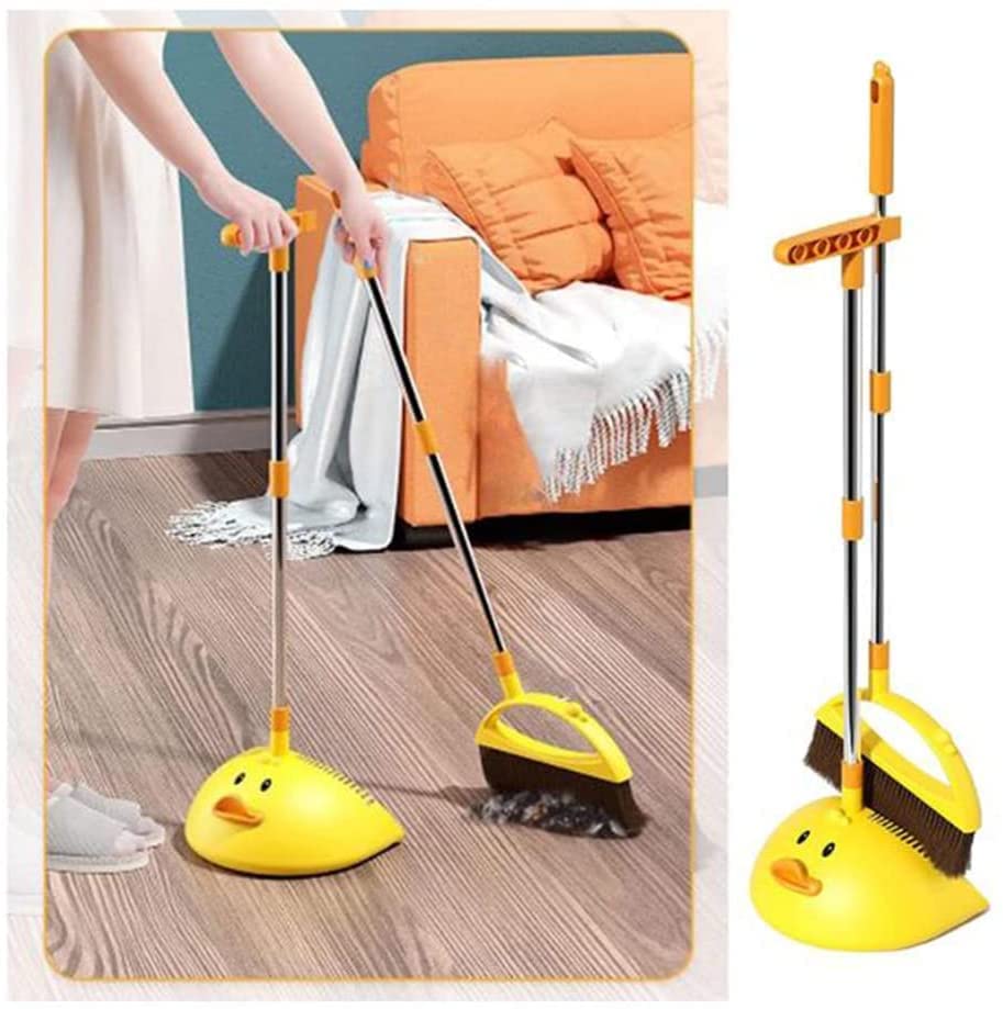 Cute Duck Cleaning Broom and Dustpan Set with Long Handle Stand Up Broom and Dustpan for Home Kitchen Room Office, Outdoor Indoor (Pink)