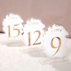 UNIQOOO White Painted Arch Wedding Table Numbers with Stands 1-20, Gold Foil Printed 5x7 Acrylic Signs and Holders, Perfect for Centerpiece, Reception, Decoration, Party, Anniversary, Event