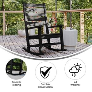 Flash Furniture Manchester Commercial Grade Outdoor Rocking Chair, All-Weather HDPE Indoor/Outdoor Rocker, Black