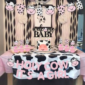 Cheereveal Cow Print Baby Shower Decorations Girl, Holy Cow It's a Girl Baby Shower Decorations, Pink Cow Garland, Welcome Baby Cake Toppers for Farm Animal Floral Girl Baby Shower Party Decoration