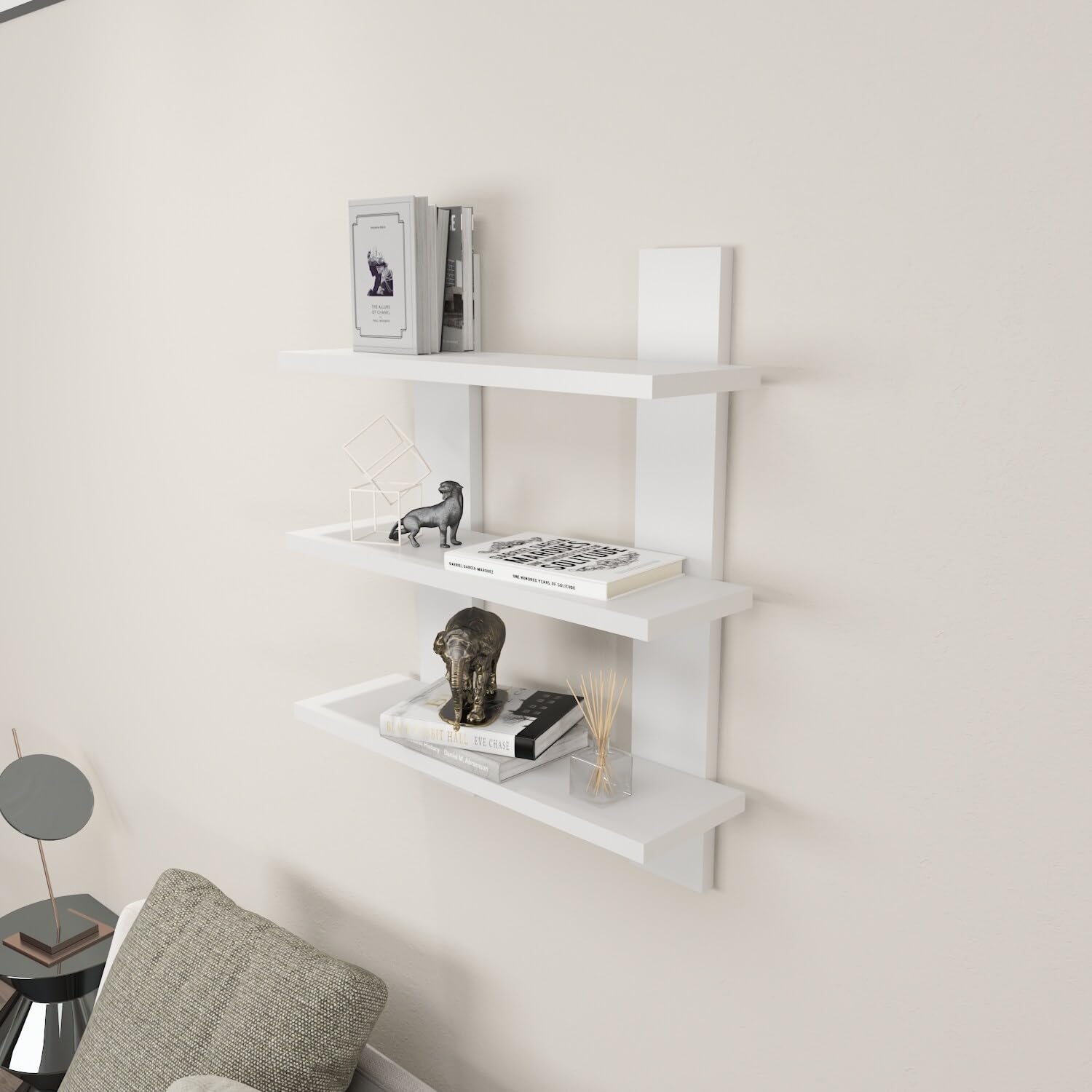 Harris Floating Wall Shelf, Modern Wall Shelves, Wall Shelving, Floating Bookshelf, Wall Mounted Shelves, Space Saving Furniture (White)