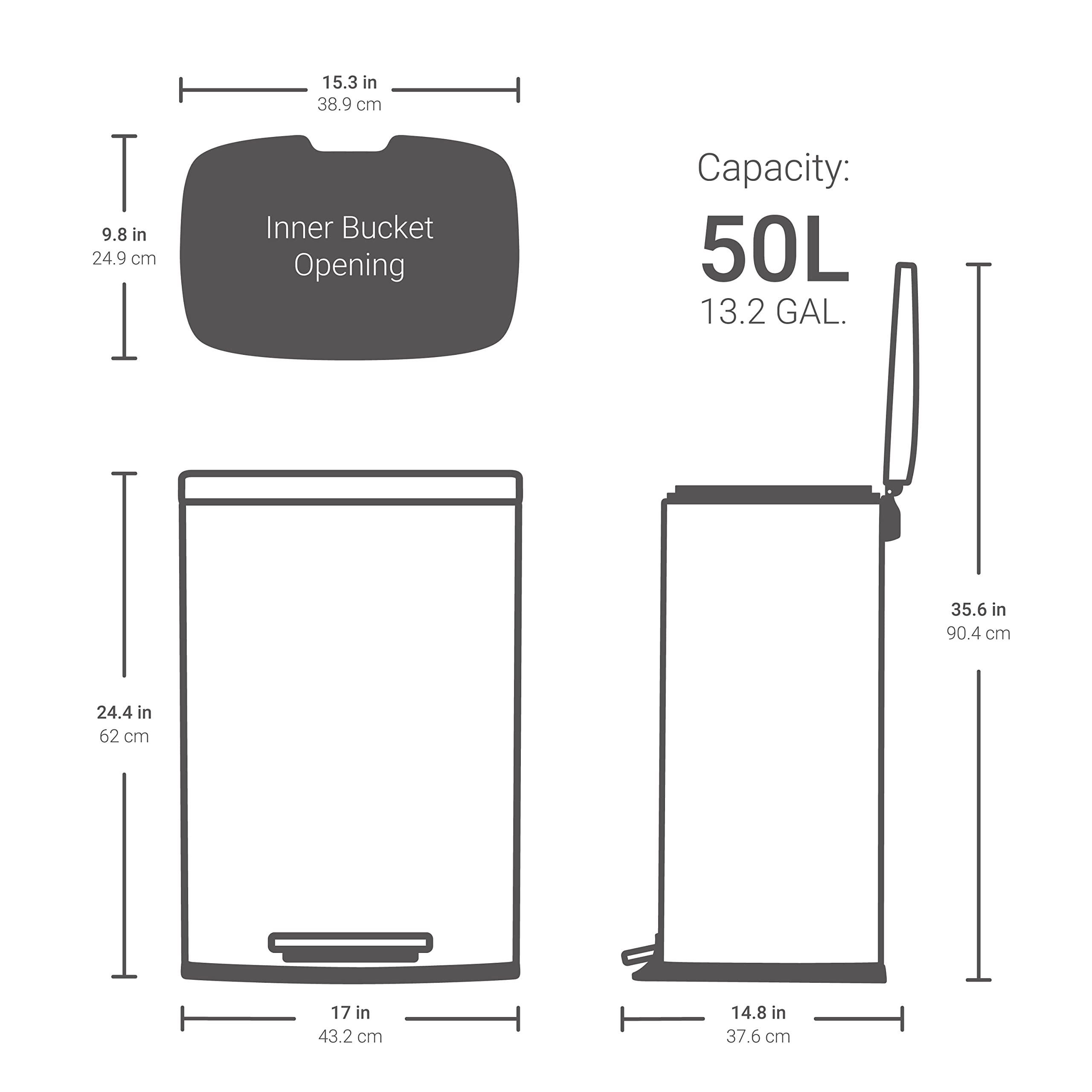 KACKAR 13.2 Gallon Trash Can, Stainless Steel Step On Kitchen Garbage Can