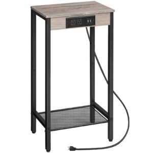 hoobro tall side table with charging station, 28.7" h industrial telephone end table, small entryway table, tall bedside table for living room, hallway, bedroom, office, greige bg08udh01