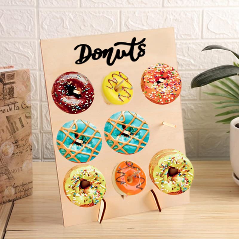 DODXIAOBEUL 2 Pcs Wood Donut Wall Display Stand Reusable Rustic Doughnut Board Holder Donut Party Supplies for Wedding Birthday Family Party festival Table Decor