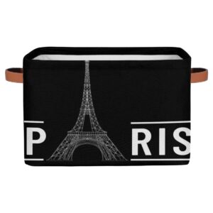 funky qiu eiffel tower paris storage basket cube quote large toys storage box bin with handle collapsible closet shelf cloth organizer for nursery bedroom,15x11x9.5 in,1 pack