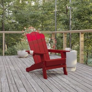 Flash Furniture Newport Adirondack Chair with Cup Holder, Weather Resistant Poly Resin Adirondack Chair, Red