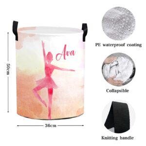 Personalized Laundry Basket Ballet Girl Custom Laundry Hamper Collapsible Clothe Storage Baskets with Knitting Handle