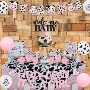 Cheereveal Cow Print Baby Shower Decorations Girl, Holy Cow It's a Girl Baby Shower Decorations, Pink Cow Garland, Welcome Baby Cake Toppers for Farm Animal Floral Girl Baby Shower Party Decoration