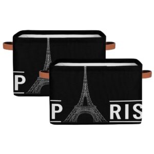 Funky Qiu Eiffel Tower Paris Storage Basket Cube Quote Large Toys Storage Box Bin with Handle Collapsible Closet Shelf Cloth Organizer for Nursery Bedroom,15x11x9.5 in,1 Pack