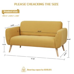 Artdeco Home Loveseat Sofa 58" W Upholstered Fabric Modern Design Small Couch for Small Space, Living Room, Apartment (Polyester, Mustard)