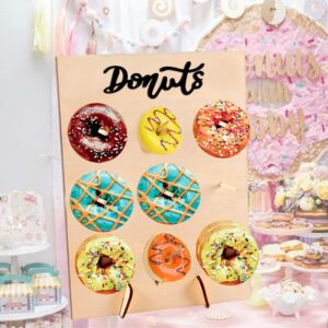 DODXIAOBEUL 2 Pcs Wood Donut Wall Display Stand Reusable Rustic Doughnut Board Holder Donut Party Supplies for Wedding Birthday Family Party festival Table Decor